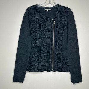 Maryline Cardigan Sweater Moto‎ Asymmetrical Zipper Gray Black Wool Blend Size L